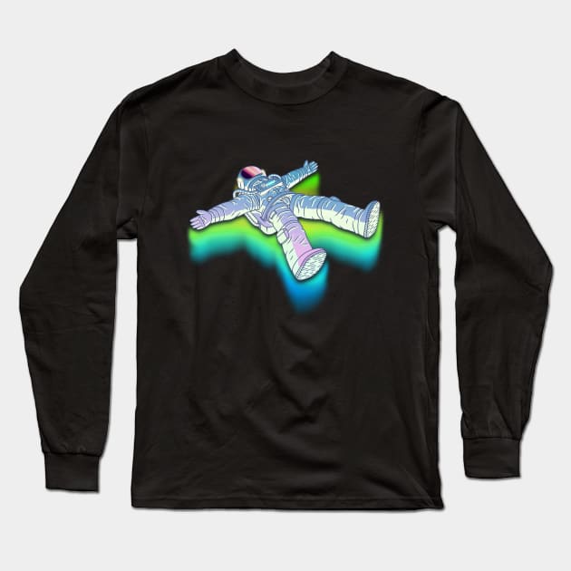 Spaceman Floating into Black Hole Long Sleeve T-Shirt by Guyvit